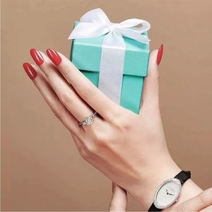 New Tiffany Logo Vegan Leather Teal Ring Box with a Button